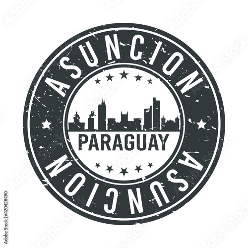 Asuncion Paraguay Skyline. Round Postmark Icon City Design. Vector Landmark Travel.