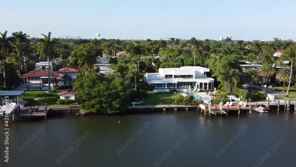Hollywood Florida, Northlake 4K aerial drone view of waterfront luxury homes with swimming pools Hollywood Florida, Northlake 4K aerial drone view of waterfront luxury homes with swimming pools
