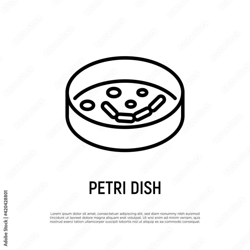 Obraz premium Petri dish thin line icon. Laboratory research. Vector illustration.