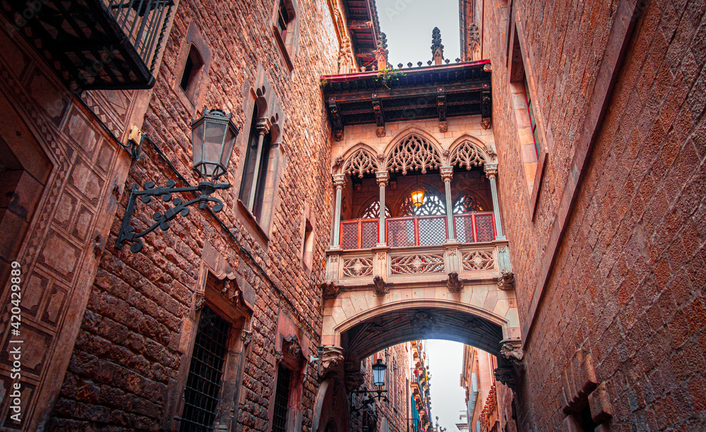 Barcelona. Gothic quarter of Barcelona. Catalonia. Spain, 2021