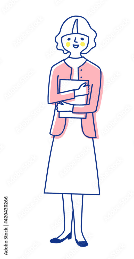 ファイルを持っている笑顔の女性 ファイルを持っている笑顔の女性