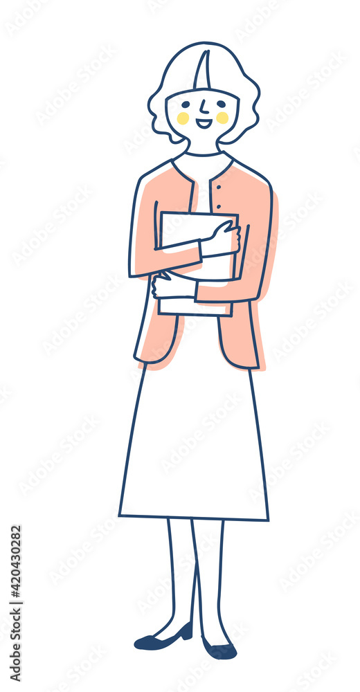 ファイルを持っている笑顔の女性 ファイルを持っている笑顔の女性