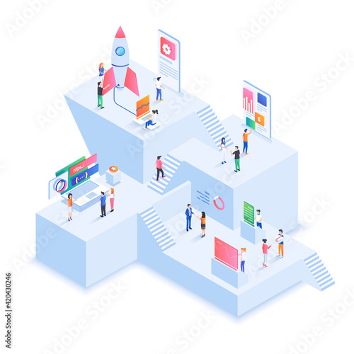 Modern Isometric Illustration design - Startup concept