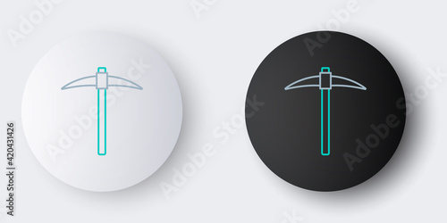 Line Pickaxe icon isolated on grey background. Blockchain technology, cryptocurrency mining, bitcoin, digital money market, cryptocoin wallet. Colorful outline concept. Vector