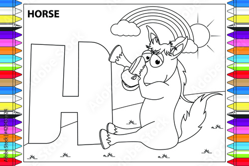 coloring animal cartoon with alphabet letters for kids