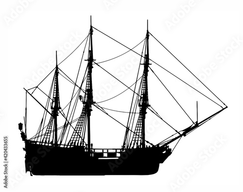 sagoma antica nave pirati su sfondo bianco