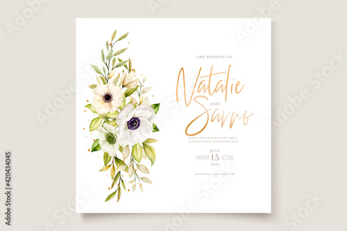 Fényképezés Watercolor Poppy anemone invitation card