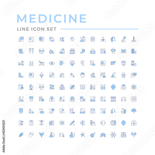 Set color line icons of medicine isolated on white