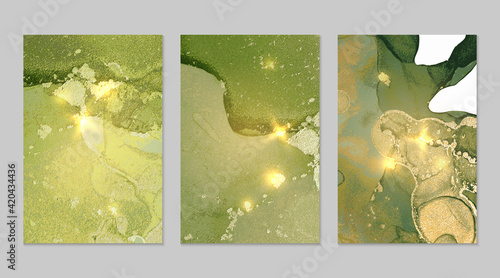 Marble set of gold and light green backgrounds with texture