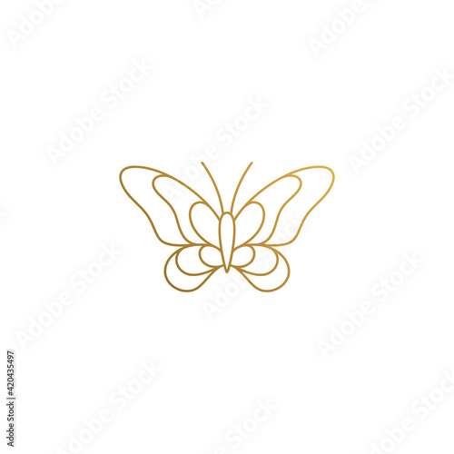 Linear icon of flying butterfly hand drawn with thin lines