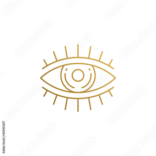 Vector outline of eye with eyelashes hand drawn with thin lines