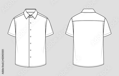 Short sleeved men's shirt. Relaxed Fit. Vector illustration. Flat technical drawing. Mockup template.