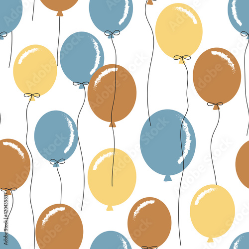 Colourful balloons vector seamless pattern. Happy Birthday festal background. Kid party backdrop design.