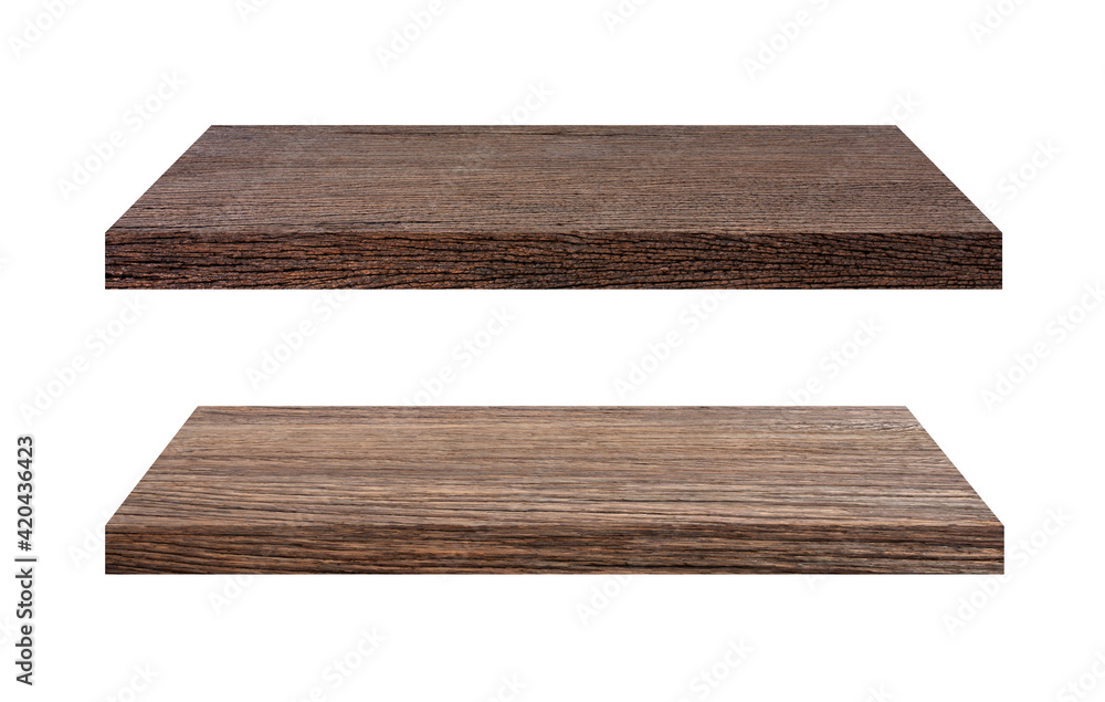 Wooden shelves set isolated on white background,wood texture,Place the product,with clipping paths..