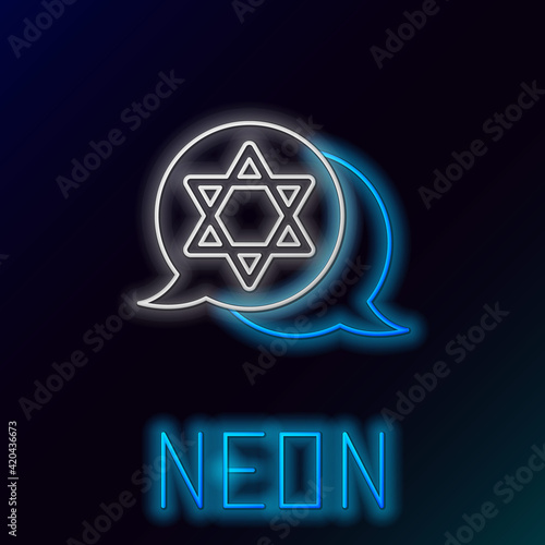 Glowing neon line Star of David icon isolated on black background. Jewish religion symbol. Symbol of Israel. Colorful outline concept. Vector