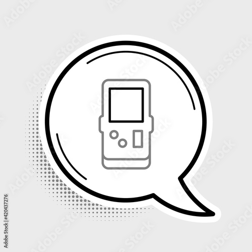 Line Portable tetris electronic game icon isolated on grey background. Vintage style pocket brick game. Interactive playing device. Colorful outline concept. Vector