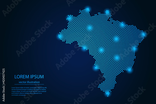 Abstract image Brazil map from point blue and glowing stars on a dark background. vector illustration.