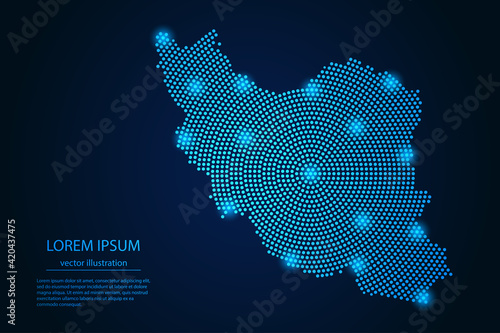 Abstract image Iran map from point blue and glowing stars on a dark background. vector illustration. Vector eps 10.