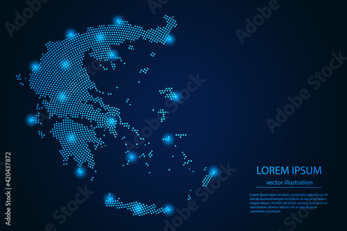 Abstract image Greece map from point blue and glowing stars on a dark background. vector illustration. Vector eps 10. 