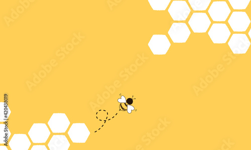 Flying Bee with honeycomb isolated on white background vector illustration. Cute cartoon character.