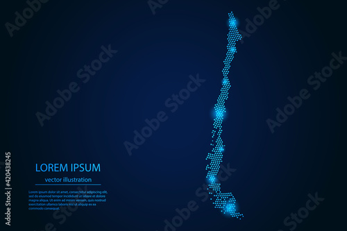 Abstract image Chile map from point blue and glowing stars on a dark background. vector illustration. Vector eps 10.
