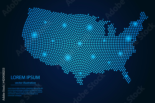 Abstract image United States of America map from point blue and glowing stars on a dark background. vector illustration.