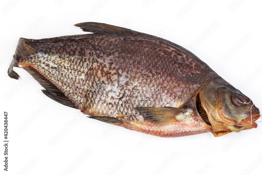 Salted and dried bream on a white background Salted and dried bream on a white background