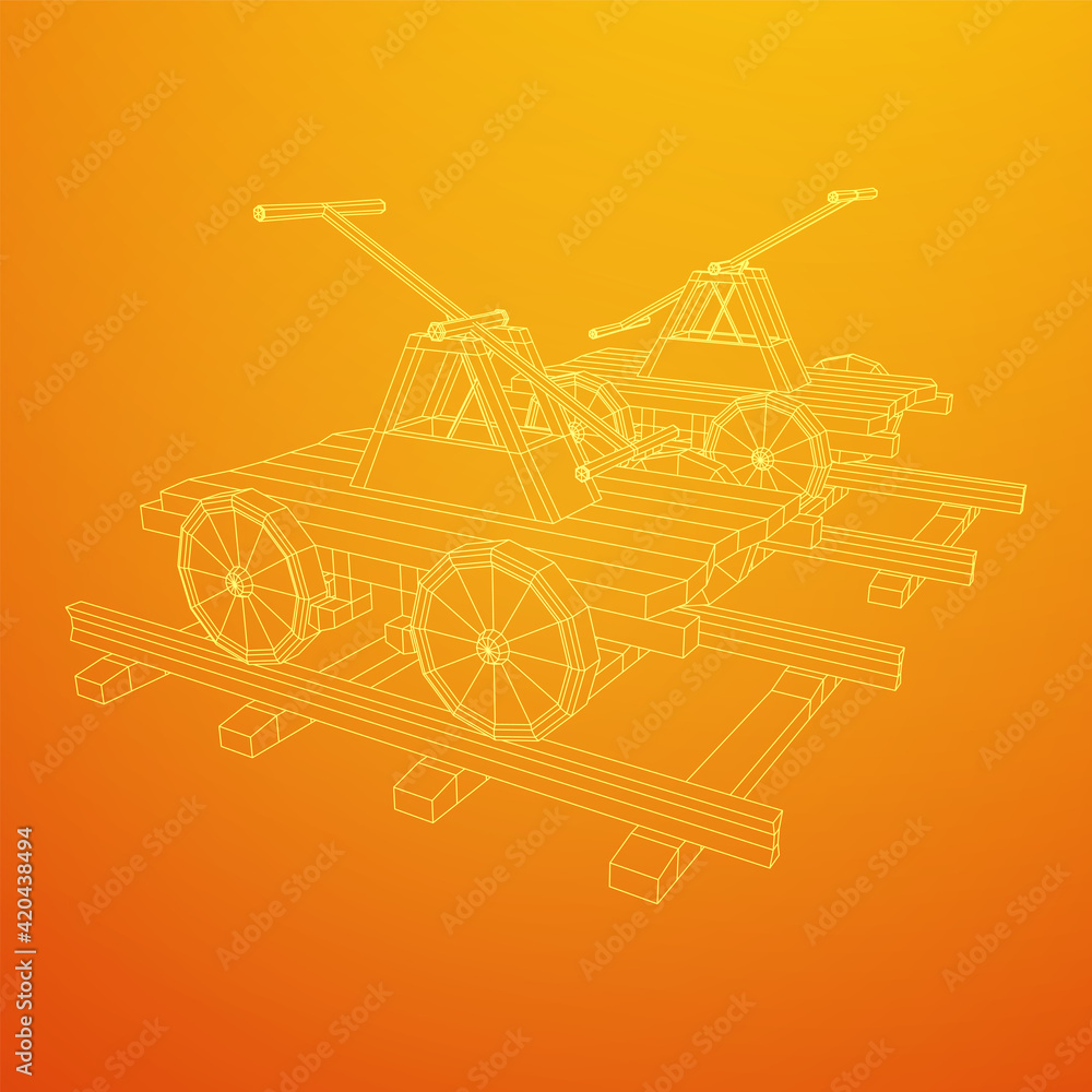 Handcar transportation. Draisine or rail vehicle. Wireframe low poly mesh