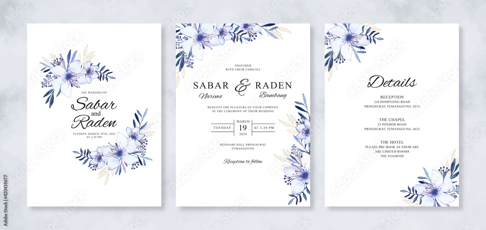 Hand painted watercolor floral for set wedding invitations