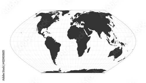Map of the World. Eckert VI projection. Globe with latitude and longitude net. World map on meridians and parallels background. Vector illustration.