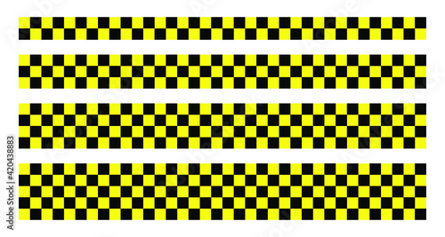 Black and yellow vector check stripe set. Seamless rcktangle decorative line tape illustration.