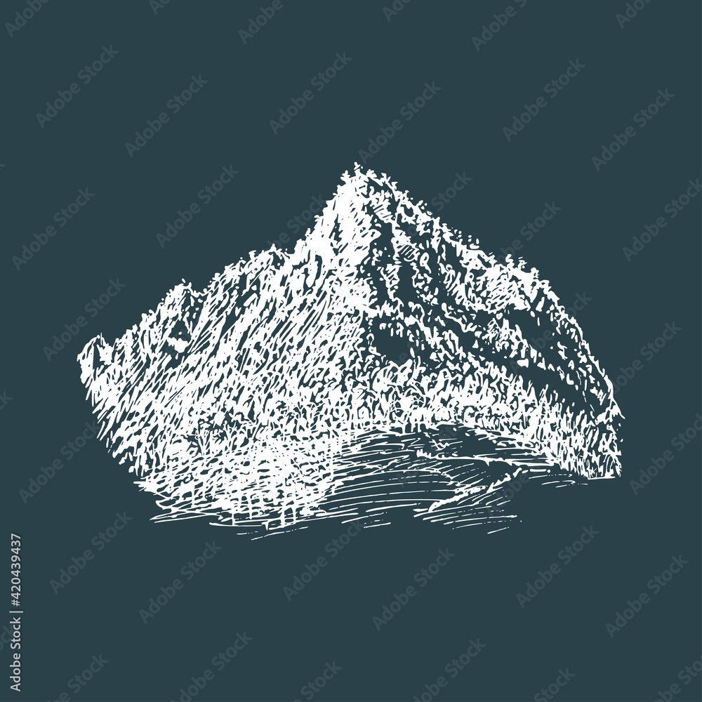 A mountain view, hand drawn illustration in vector