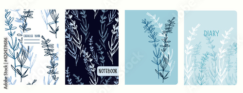 Cover page vector templates with lavender branches. Headers isolated and replaceable