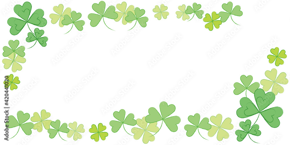 Hand drawing Clover illustration frame. Vector clover pattern for Saint Patrick's Day holiday greeting card, web event and banner design. クローバーイラスト、手書きクローバーイラストフレーム Hand drawing Clover illustration frame. Vector clover pattern for Saint Patrick's Day holiday greeting card, web event and banner design. クローバーイラスト、手書きクローバーイラストフレーム