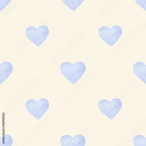 light spring seamless pattern with blue hearts on a beige background