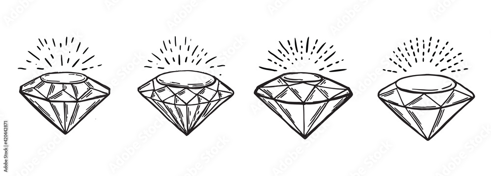 Diamonds set, Hand drawn style, vector illustration. Diamonds set, Hand drawn style, vector illustration.