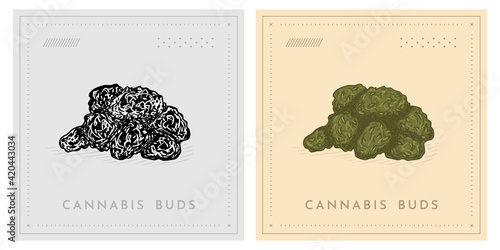 Cannabis Marijuana weed flower bud retro vintage illustration