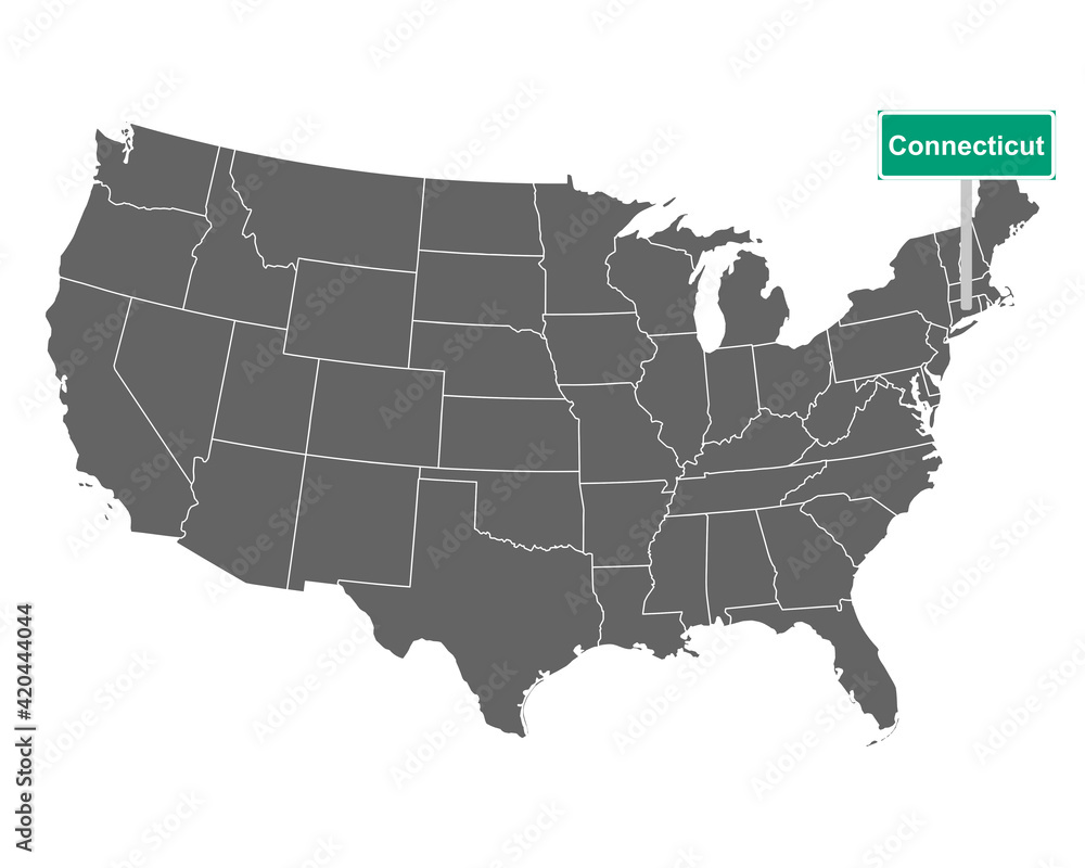 Connecticut Ortsschild und Karte der USA
