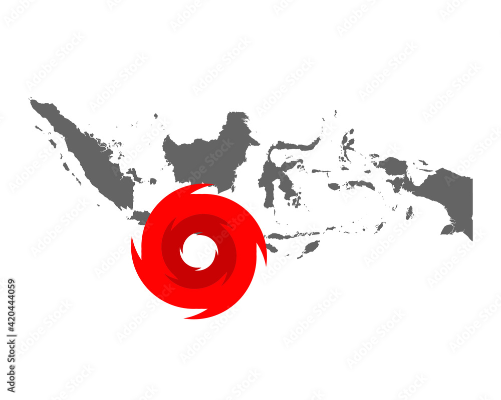 Karte von Indonesien und Hurrikansymbol Karte von Indonesien und Hurrikansymbol