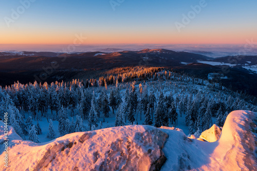 Majestic sunrise in the winter mountains landscape. High resolution image © Martin
