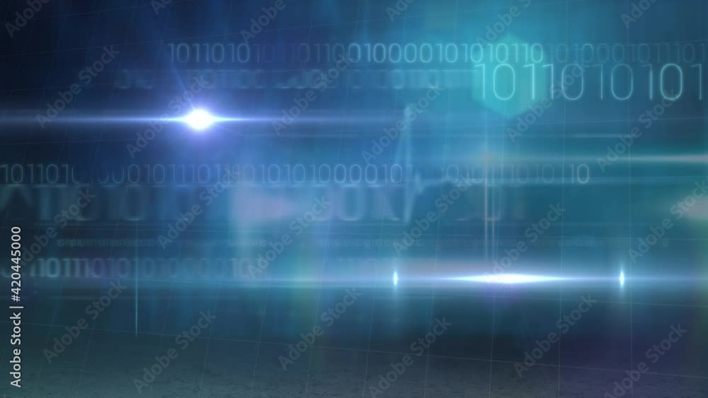 Animation of glowing monitor line and binary coding data processing over glowing background Animation of glowing monitor line and binary coding data processing over glowing background