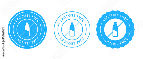 Lactose free vector icon circle sign. No milk added sticker.