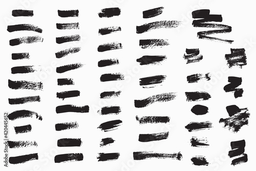Vector set paint brush stroke. Black grunge texture brush.