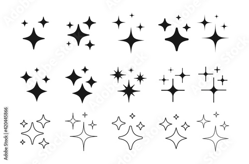 Set of Clean shining icons. Sparkle Sign. Flash symbol. Twinkle star shapes vector design. photo