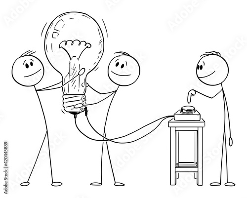 Teamwork and Creativity. Vector Cartoon Stick Figure Illustration