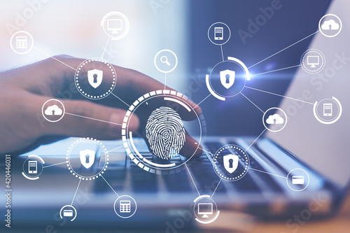 Fotografi Online payment and biometric identification concept with digital screen with fin