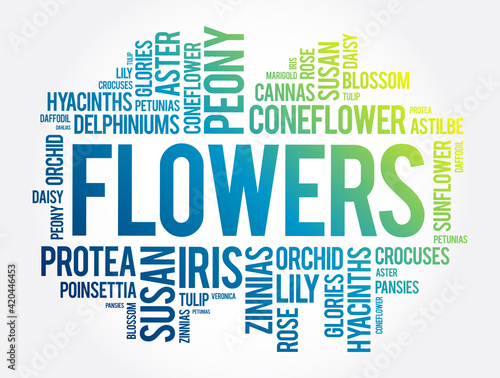 Flowers word cloud collage, concept background