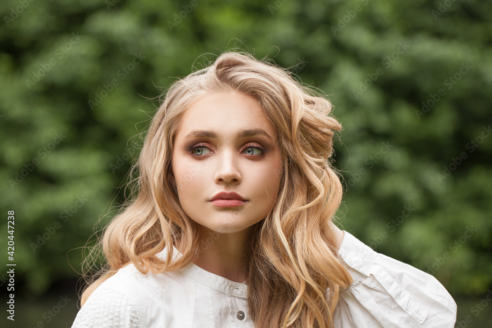 Lovely woman blonde outdoor, closeup portrait Lovely woman blonde outdoor, closeup portrait