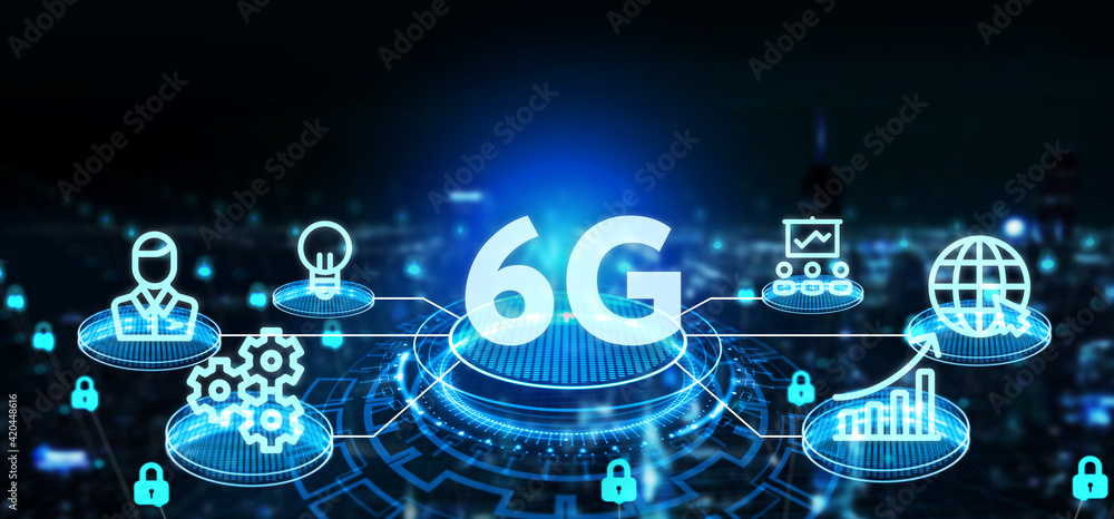 The concept of 6G network, high-speed mobile Internet, new generation networks. Business, modern technology, internet and networking concept