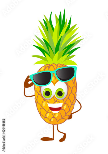 Funny Pineapple with eye glasses - Summer Things Collection. Cartoon funny characters